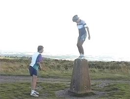 Ryan and James at the Beacon Hill trig point near Bicknoller, 37.8 miles into the ride and a slight detour from our planned route